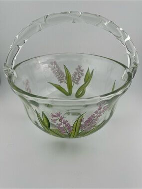 Fifth Avenue Crystal Hand Painted Pink Flower Glass Basket